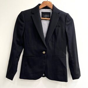 J.Crew Wool Stretch Campbell Blazer Black Blue Gold Buttons Single Button 0P